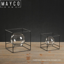 Mayco Wholesale Black Metal Frame Round Small Glass Flower Vase Set